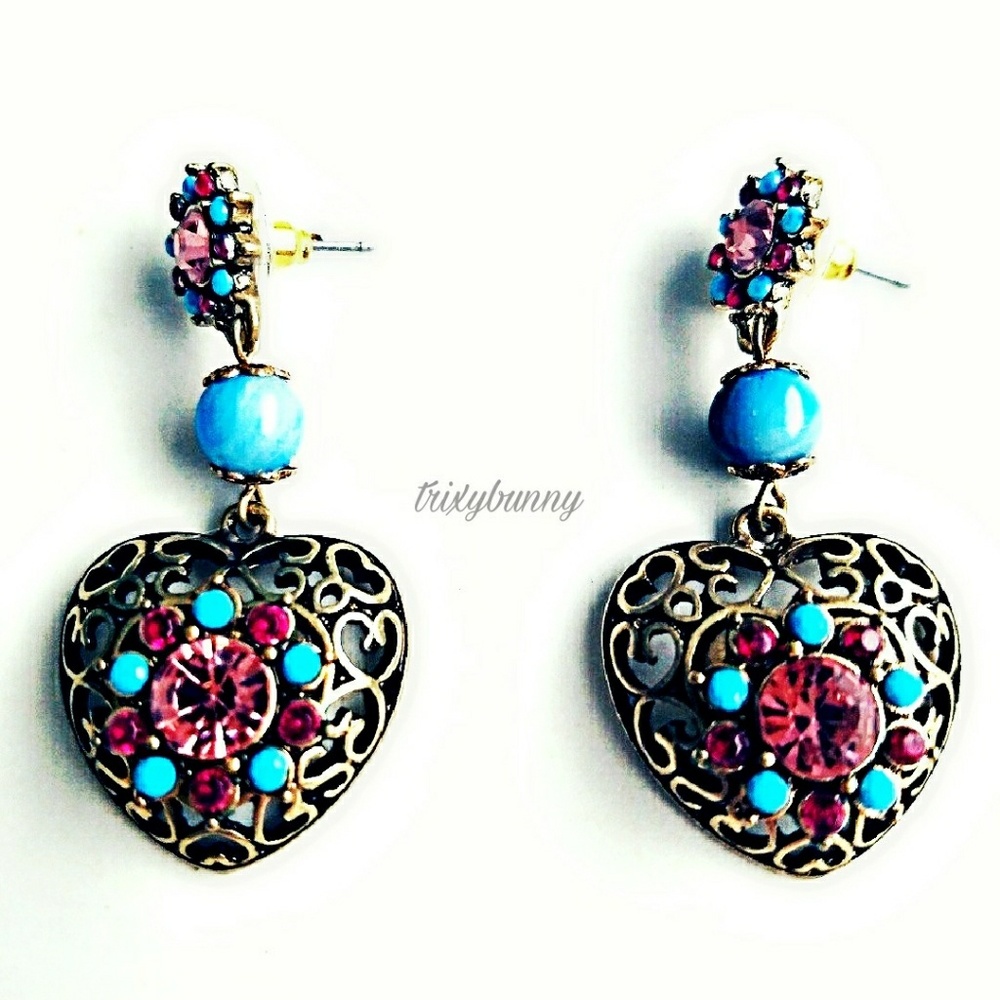 Drop heart stardust drop earrings - Picture 3 of 4
